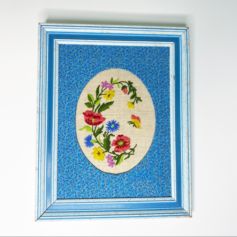 Vintage embroidered butterfly framed art
